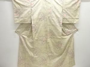 未使用品　仕立て上がり　霞に草花模様織り出し本場大島紬着物(9マルキ)